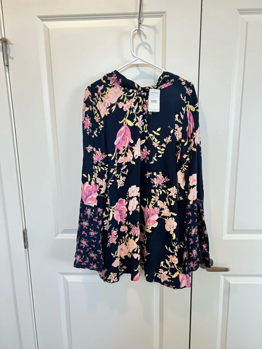 Free People Navy Floral Open-Back Mini Dress with Pink Blooms - Picture 5 of 12